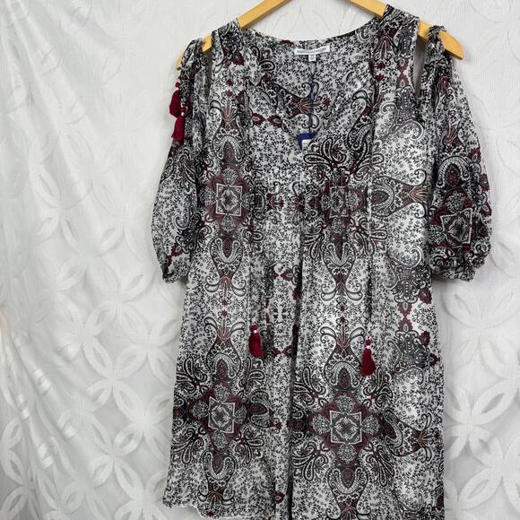 Rebecca Minkoff Multi Floral Cappy Dress Large Cold Shoulder SIze XS NWT $298 - Picture 11 of 13